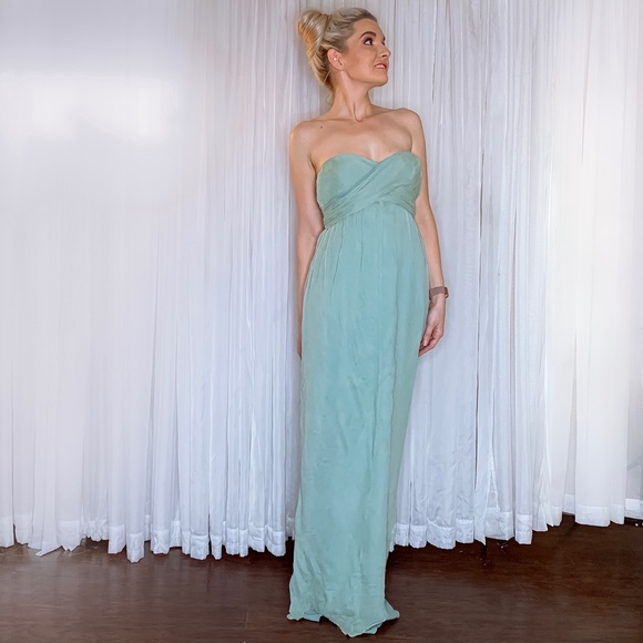Green Silk J Crew Formal Bridesmaid Gala Dress - Picture 5 of 8